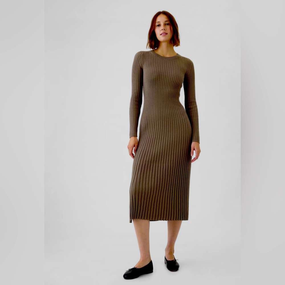 GAP Ribbed Knit Fitted Cotton Blend Dress Warm Cozy Sweater Dress